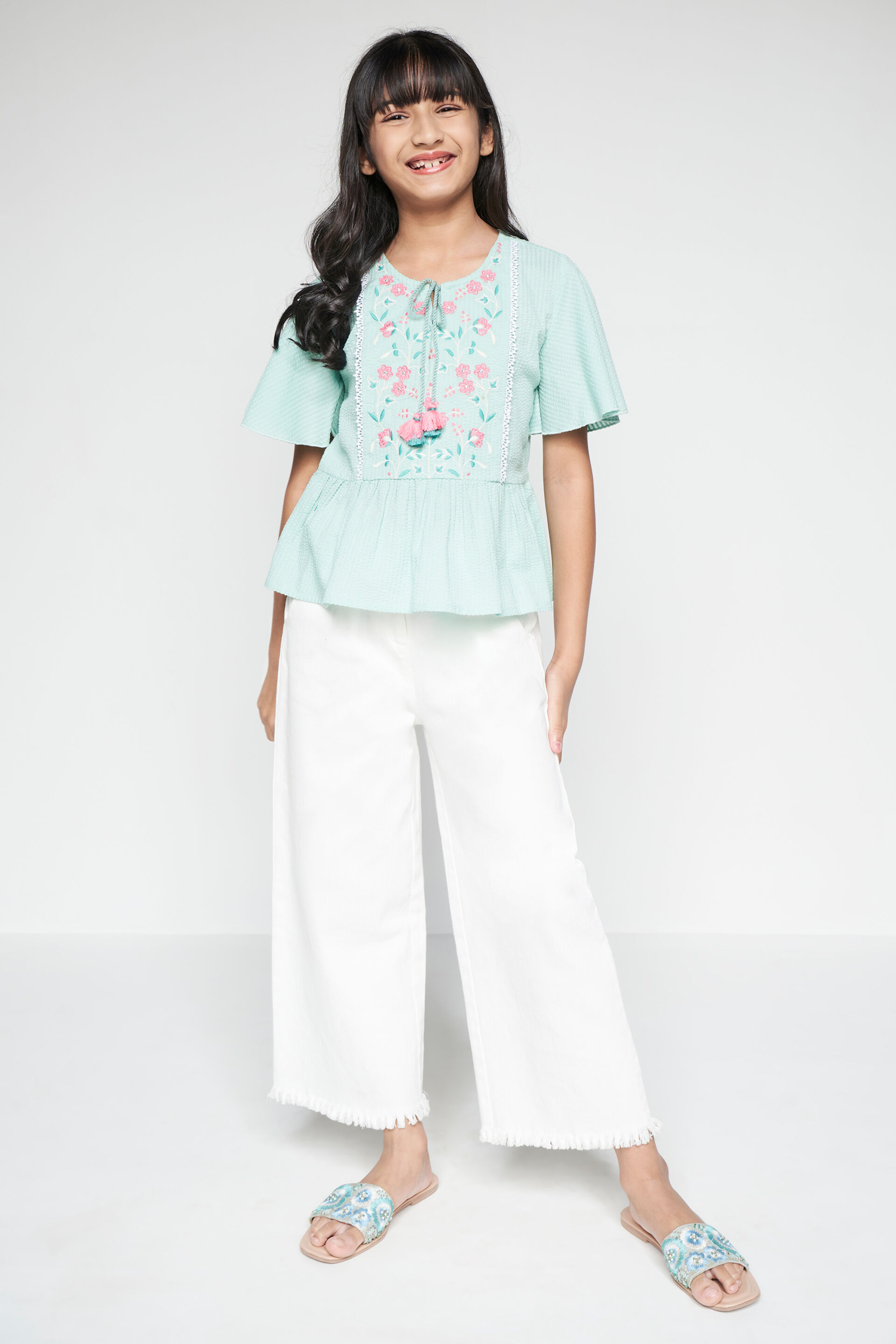 Aqua Peplum Top, Aqua, image 3